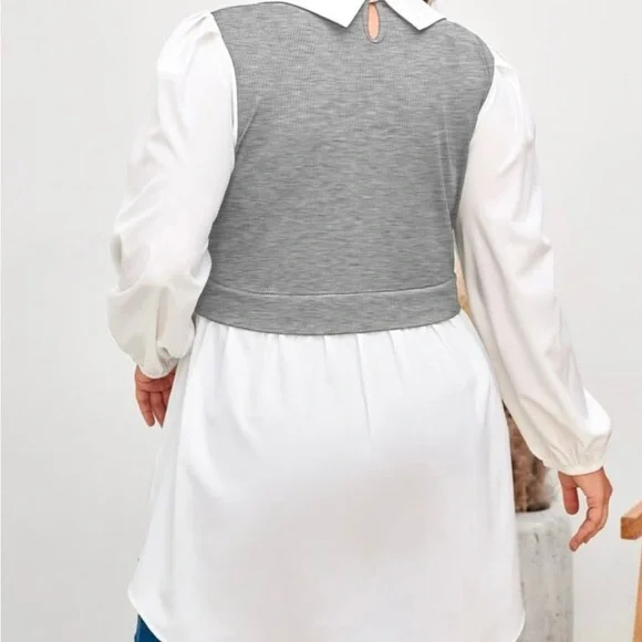 ✨Gray Layered Blouse M 🤍 Preppy Knit Vest Shirt Chic Style ✨ - Picture 6 of 6